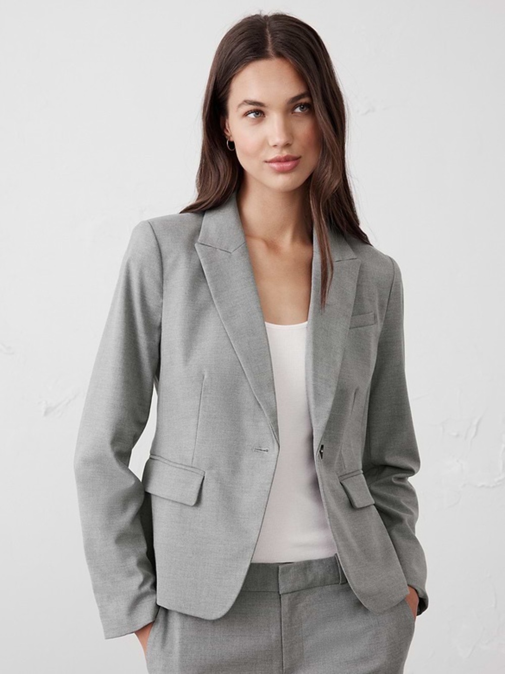 Banana Republic Stretch Twill Classic Blazer in Heather Grey, size 8